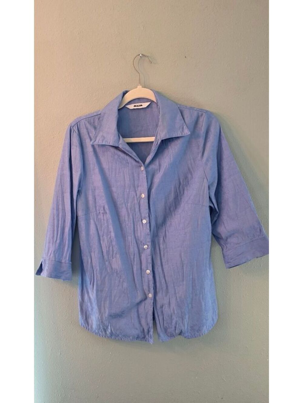 Vintage Alia Blue Floral Jacquard Button Up Blouse 3/4 Sleeve